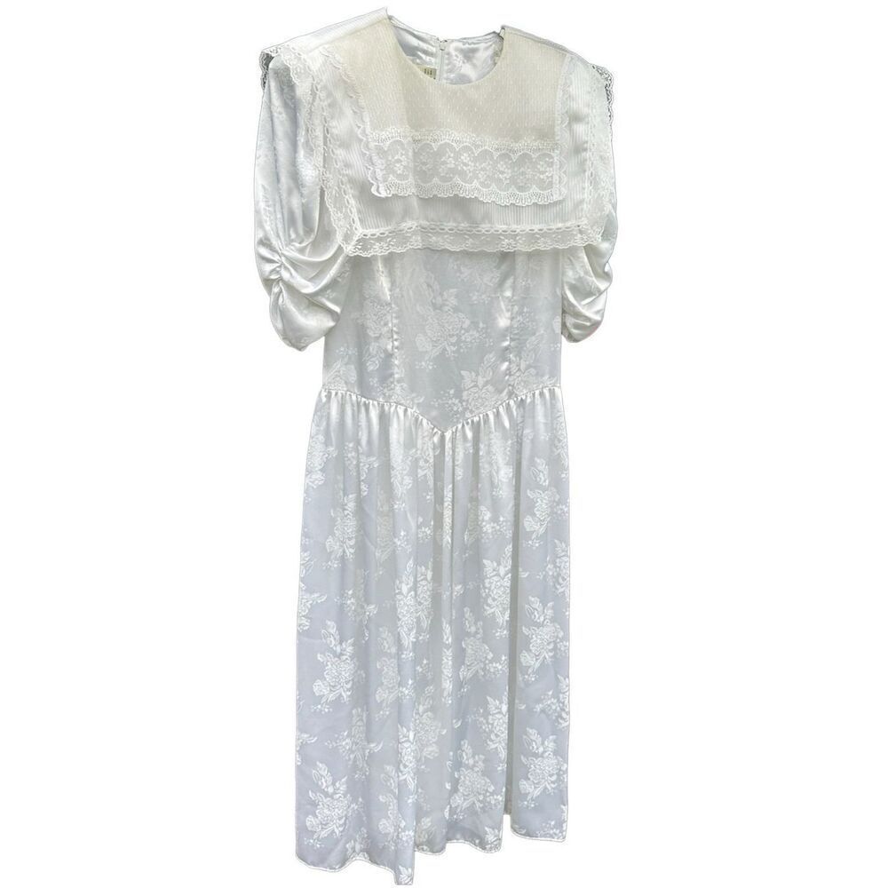 Vintage Gunne Sax Jessica McClintock White Satin w/ Lace overlay collar wedding